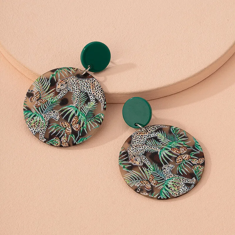 Fashion Leopard Pattern Pendant Geometric Earrings for Women