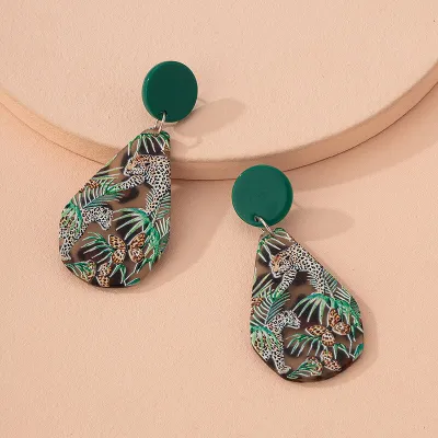 Fashion Leopard Pattern Pendant Geometric Earrings for Women