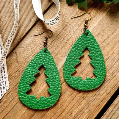 Women Fashion Drop Hollow Teardrop Christmas Tree Earrings