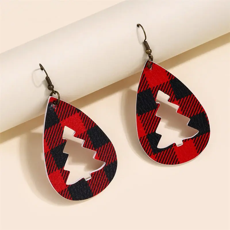 Women Fashion Drop Hollow Teardrop Christmas Tree Earrings