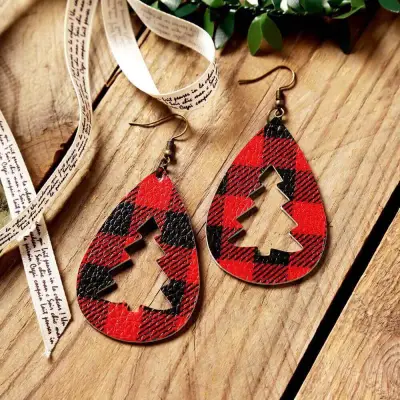 Women Fashion Drop Hollow Teardrop Christmas Tree Earrings