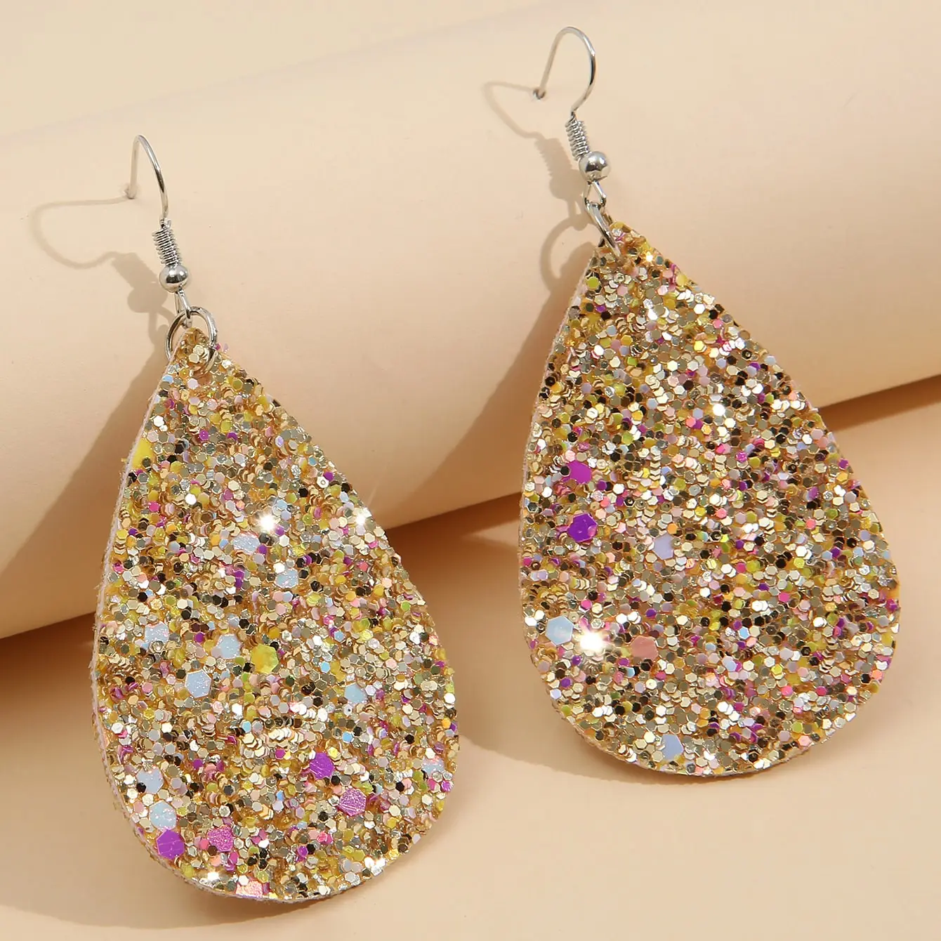 Women Fashion Sequin Decor Drop Teardrop Earrings