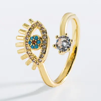 Exaggerated Eye And Palm Shape Zircon Decorative Open-end Copper Ring For Women