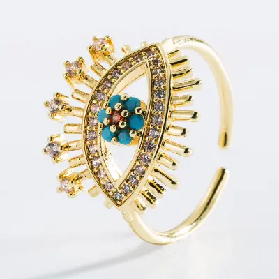 Exaggerated Eye And Palm Shape Zircon Decorative Open-end Copper Ring For Women