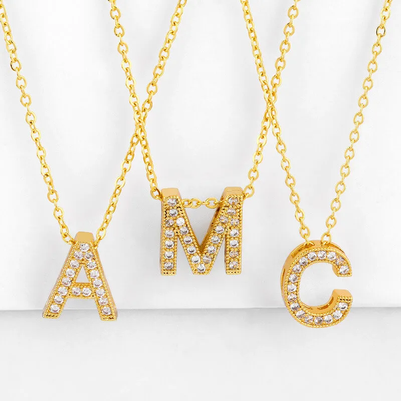 Fashion Alphabet Letter Shape Zircon Pendant Necklace