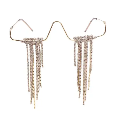 Fashion Rimless Rhinestone Tassel Decorative Frame Sunglasses
