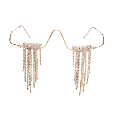Fashion Rimless Rhinestone Tassel Decorative Frame Sunglasses