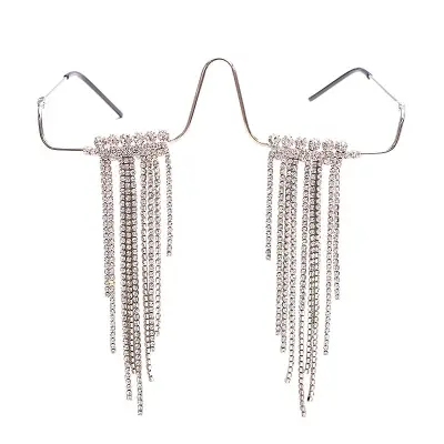 Fashion Rimless Rhinestone Tassel Decorative Frame Sunglasses