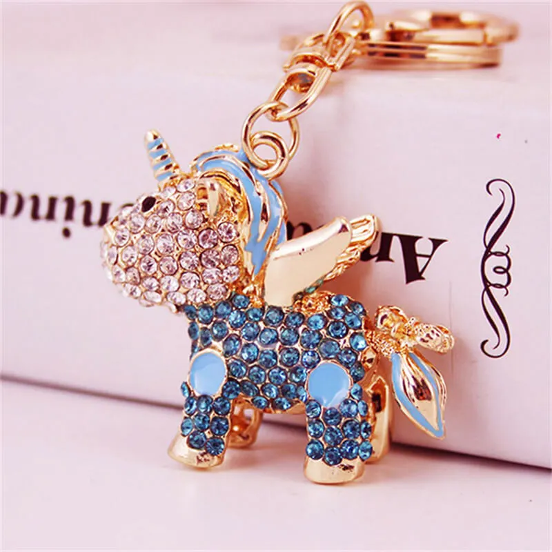 Women Fashion Unicorn Rhinestone Decor Key Chain
