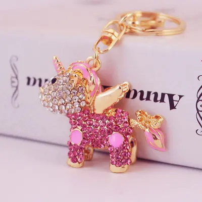 Women Fashion Unicorn Rhinestone Decor Key Chain