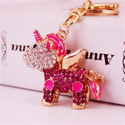 Women Fashion Unicorn Rhinestone Decor Key Chain
