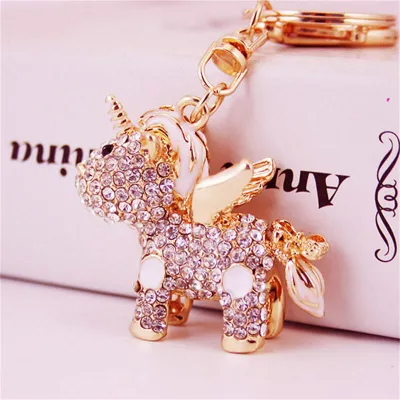 Women Fashion Unicorn Rhinestone Decor Key Chain