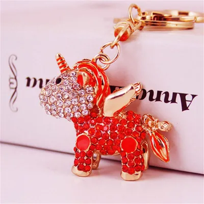 Women Fashion Unicorn Rhinestone Decor Key Chain