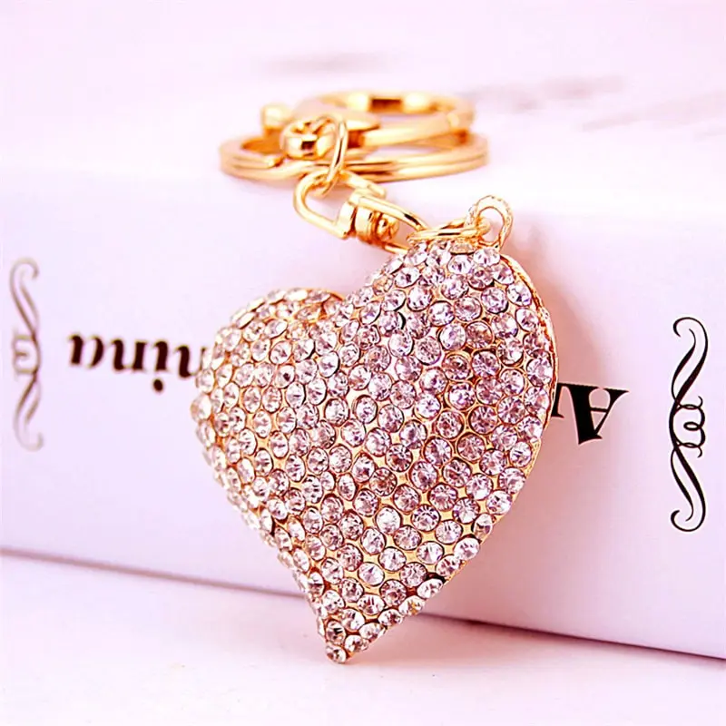 Creative Rhinestone Decor Heart Shape Key Chain Unisex Zinc Alloy