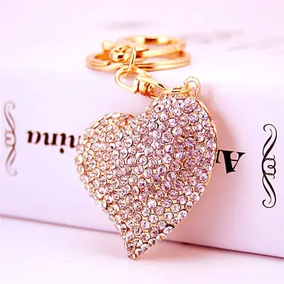 Creative Rhinestone Decor Heart Shape Key Chain Unisex Zinc Alloy