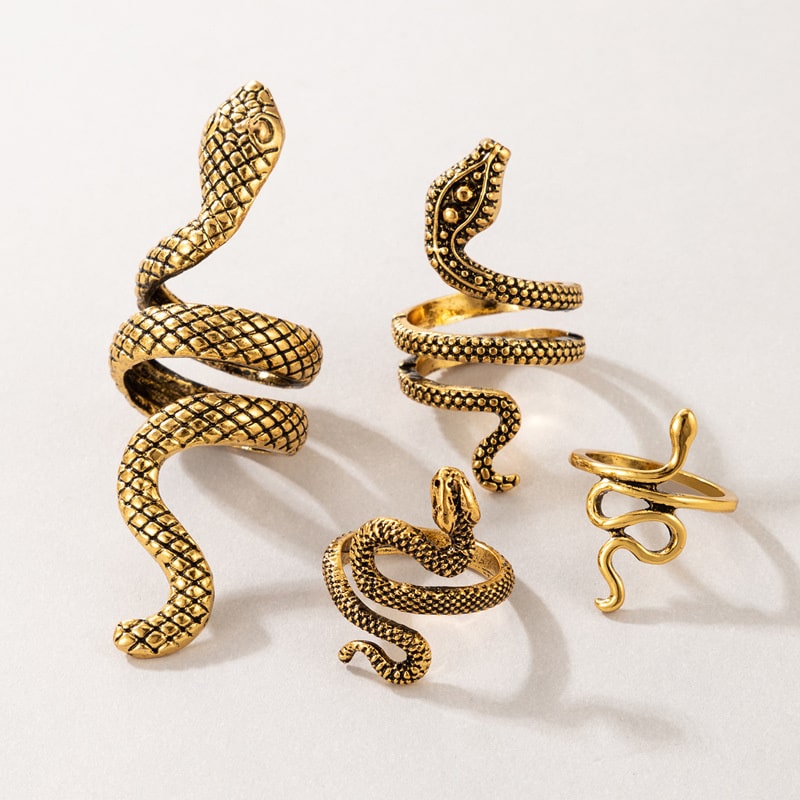 Wholesale 4pcs/set Exaggerated Punk Snake Shape Ring Set