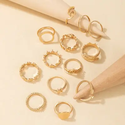 13pcs/set Retro Bohemian Flower Starfish Arrow Leaf Crown Ring Set