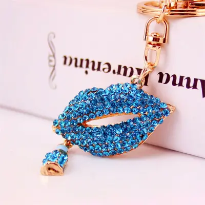 Women Creative Cute Lips Shape Design Inlay Rhinestone Alloy Key Chain