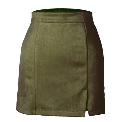 S-XL Women High Waist Suede A-Line Skirt Sweet Style