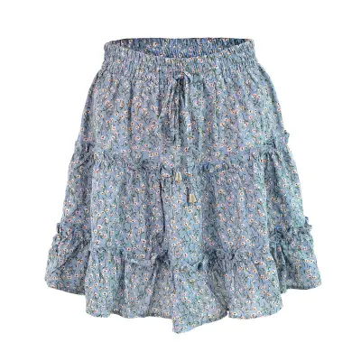S-2XL Women Fashion Ruffled Floral Printed Skirt
