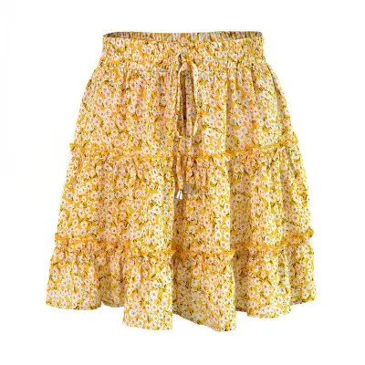 S-2XL Women Fashion Ruffled Floral Printed Skirt