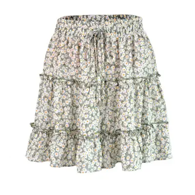 S-2XL Women Fashion Ruffled Floral Printed Skirt