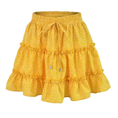 S-2XL Women Fashion Ruffled Floral Printed Skirt