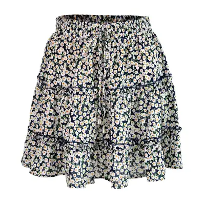 S-2XL Women Fashion Ruffled Floral Printed Skirt