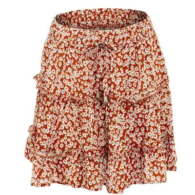 S-2XL Women Fashion Ruffled Floral Printed Skirt