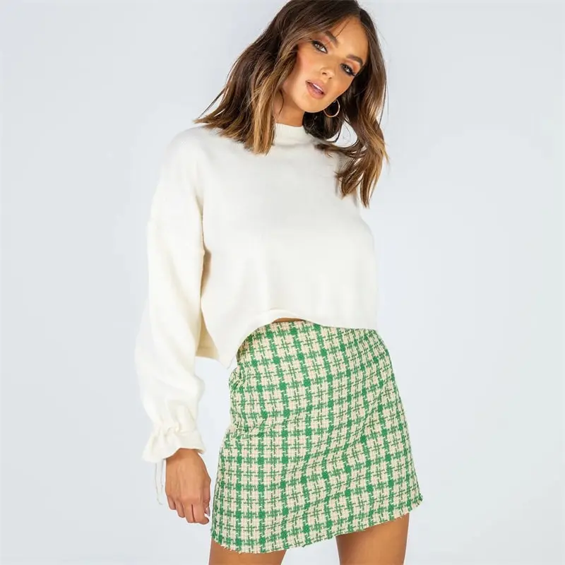 S-XL Women Vintage Houndstooth A-Line Skirt