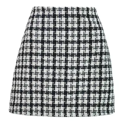 S-XL Women Vintage Houndstooth A-Line Skirt