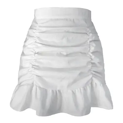 S-XL Women Cotton Creased Ruffle Skirt Sweet Style