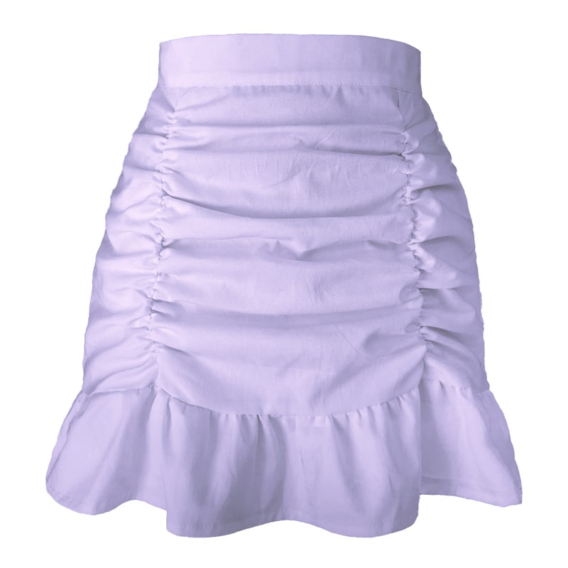 Wholesale S-XL Women Solid Color Creased Ruffle Skirt
