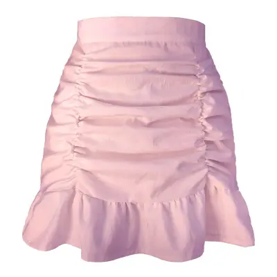 S-XL Women Cotton Creased Ruffle Skirt Sweet Style