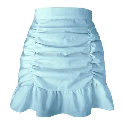 S-XL Women Cotton Creased Ruffle Skirt Sweet Style