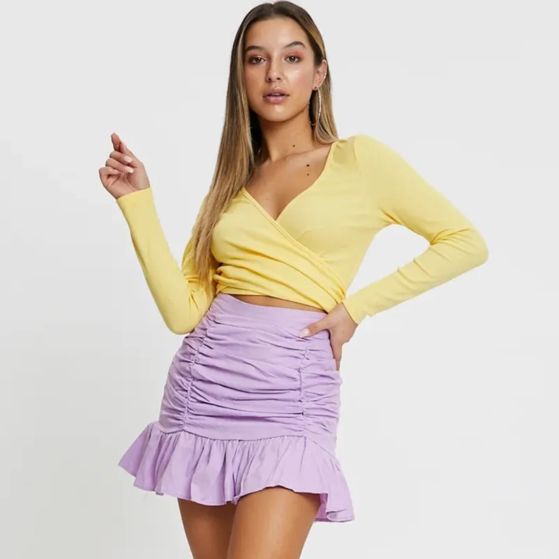 S-XL Women Cotton Creased Ruffle Skirt Sweet Style