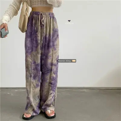 Women Fashion Heart Printed Wide Leg Pants - Milk Fiber High Waist Elegant