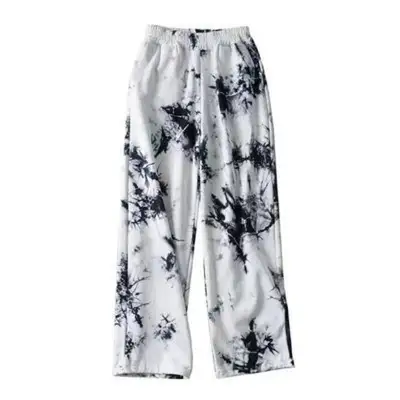 Women Fashion Heart Printed Wide Leg Pants - Milk Fiber High Waist Elegant