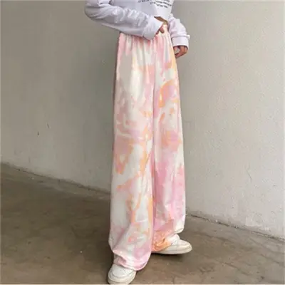 Women Fashion Heart Printed Wide Leg Pants - Milk Fiber High Waist Elegant