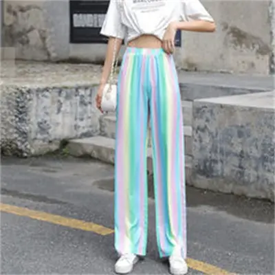 Women Fashion Heart Printed Wide Leg Pants - Milk Fiber High Waist Elegant