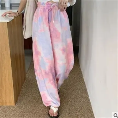 Women Fashion Heart Printed Wide Leg Pants - Milk Fiber High Waist Elegant