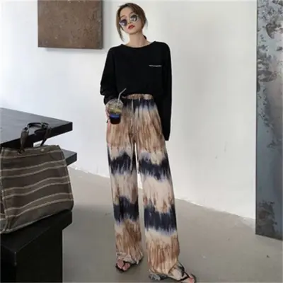 Women Fashion Heart Printed Wide Leg Pants - Milk Fiber High Waist Elegant