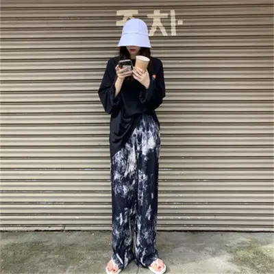 Women Fashion Heart Printed Wide Leg Pants - Milk Fiber High Waist Elegant