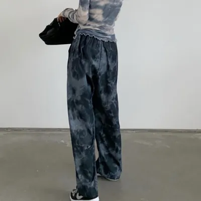 Women Fashion Heart Printed Wide Leg Pants - Milk Fiber High Waist Elegant