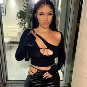S-L Women Fashion Solid Color Cut Out Crop Top
