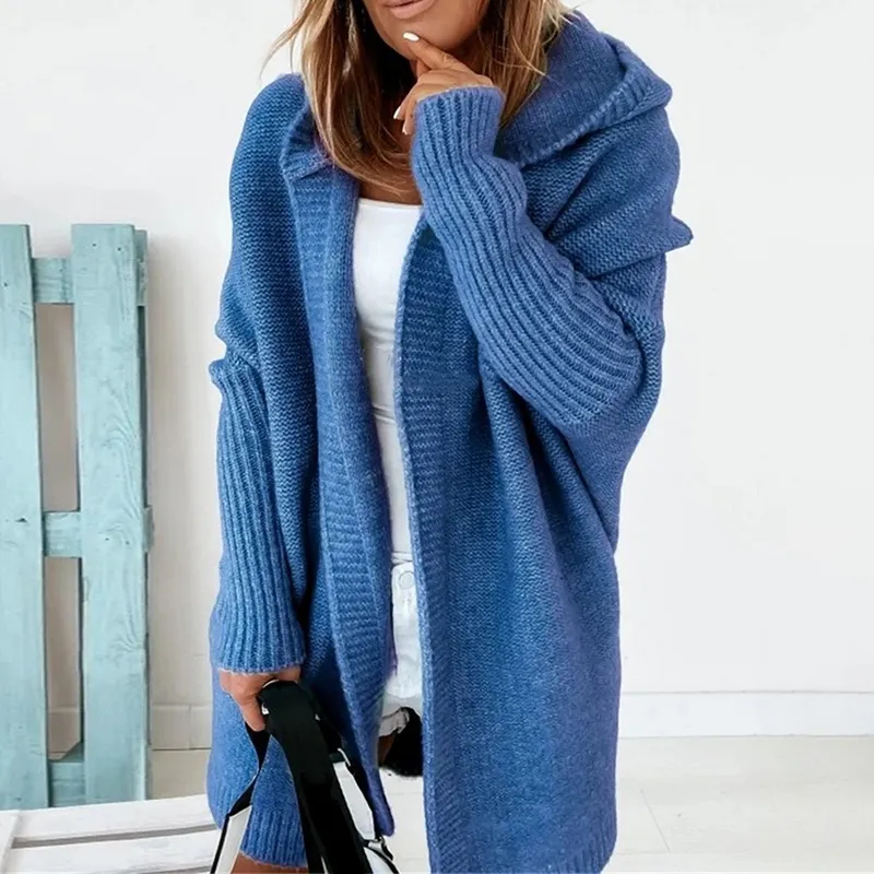 Women's Hooded Cardigan Long-sleeve Loose Fit Solid Color Knitwear