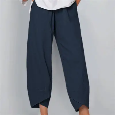 S-5XL Women Vintage Boho Solid Color Loose Autumn Linen Pants
