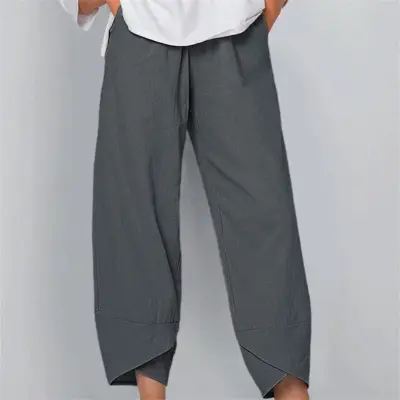 S-5XL Women Vintage Boho Solid Color Loose Autumn Linen Pants