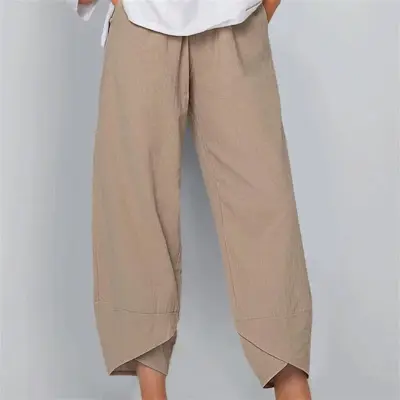 S-5XL Women Vintage Boho Solid Color Loose Autumn Linen Pants