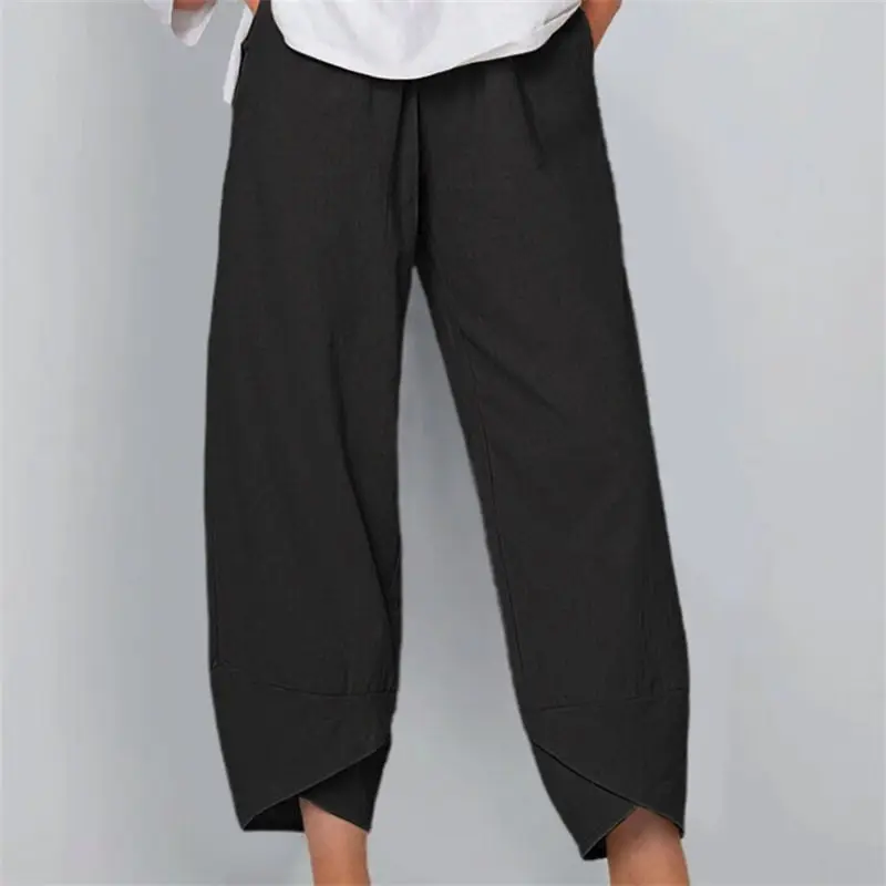S-5XL Women Vintage Boho Solid Color Loose Autumn Linen Pants